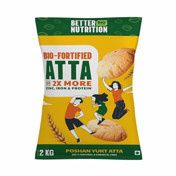 Better Nutrition Biofortified Atta: 100% Whole Wheat Flour | High in Iron, Zinc & Protein | NO Additives | 100% Natural (2 KG)