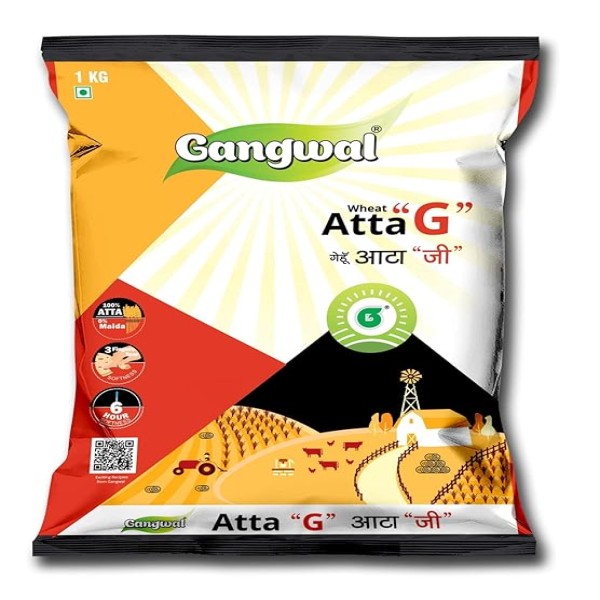 Gangwal Atta G - 1Kg | MP Gehu Atta Chakki Fresh Atta | 100% Whole Wheat Flour 1KG pack