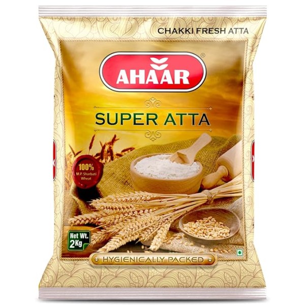 Ahaar Super Atta 2Kg | 100% Natural MP Sharbati Wheat Flour(Chakki Atta)