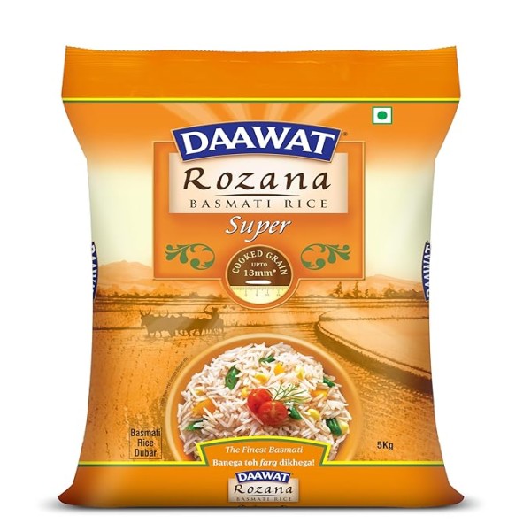 Daawat Rozana Super, Naturally Aged, Rich Aroma,Perfect Fit for Everyday Consumption Basmati Rice, 5 Kg