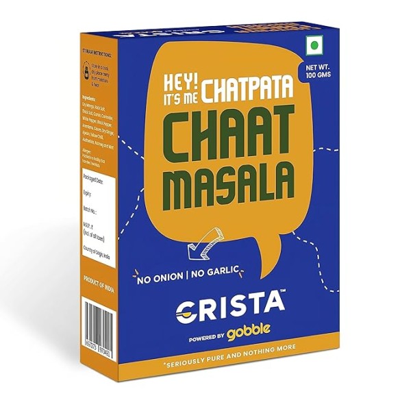 CRISTA Chatpata Chaat Masala | Premium Spices & Herbs Blend | Tangy | Vegan | No Onion | No Garlic | No Added Sugar | Trans Fat Free | Zero added Colours, Fillers, Additives & Preservatives | 100 gms