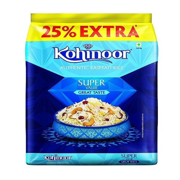 Kohinoor Super Value Basmati Rice, 1 Kg + 25% Extra | Authentic Basmati Rice