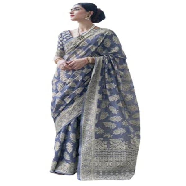 SWORNOF Women's Lucknowi Chikankari Linen cotton Woven Sarees For Women with Blouse sarees for Women