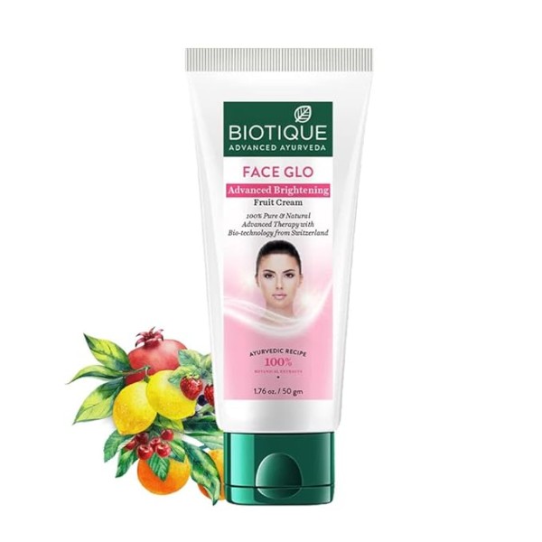 Biotique Face Glo Advance Brightening Fruit Cream | Visibly Flawless Skin  | Lightens Skin Tone | 100% Botanical Extracts | Suitable for All Skin Types | 50g