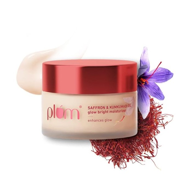 Plum Saffron & Kumkumadi Oil Glow Bright Moisturizer | With SPF 35 | Brightens Skin & Enhances Glow | Fights Dark Spots & Dull Skin | UVA & UVB Protection | All Skin Types | 100% Vegan | 50 gm