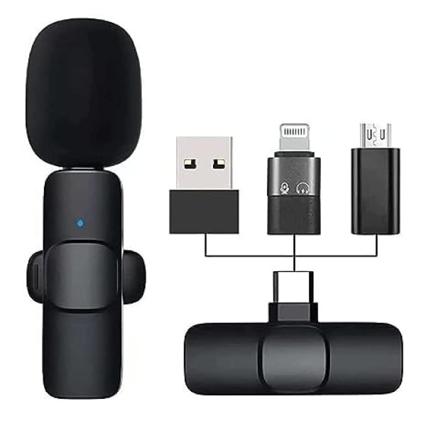 Hevalls 360° 2.4 ghz Omnidirectional Lavalier Wireless mic Noise cancallation 50 meter Range Plug & Play Rechargeable Microphone With three receiver Lapel Mic System for Andriod/ Type-c/ iPhone/ Laptop/ ipad/ macbook/ computer/ and all Usb Devices for You