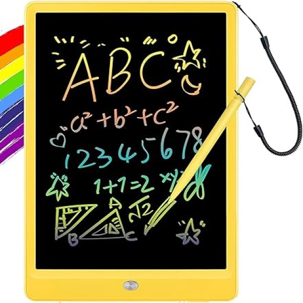 Proffisy LCD Writing Tablet, 10 inch Multicolor E-Note Pad for Kids Adults Drawing, Learning, Playing, Portable Handwriting Electronic Board for Home School Outdoor (Yellow)