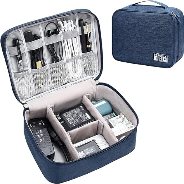 House of Quirk Electronics Accessories Organizer Bag, Universal Carry Travel Gadget Bag for Cables, Plug and More, Perfect Size Fits for Pad Phone Charger Hard Disk - Dark Blue