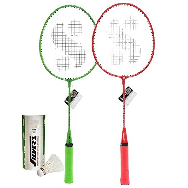 Silver's Kids SIL-JB190 Combo-5 Aluminum Badminton Set (2 Racquets and 3 Shuttle, White)