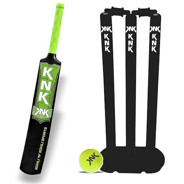KNK Cricket Bat with Wicekt and Ball Excellent Hard Plastic for Men and Kids Full Size Length with Short Handle Bat(Combo Set) (Green)