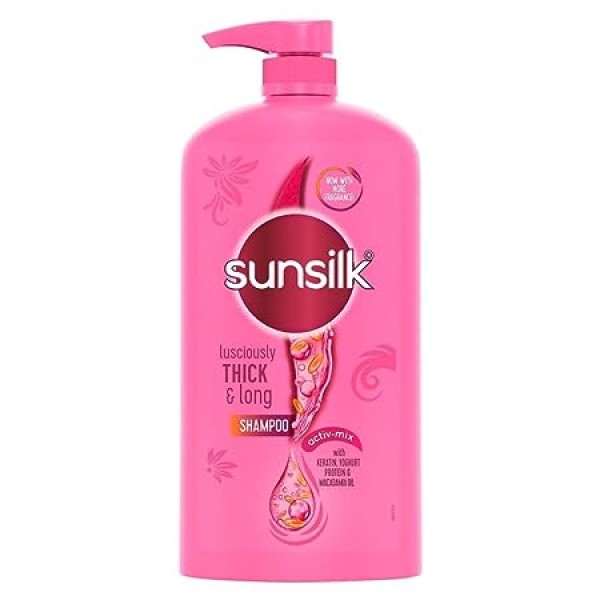 Sunsilk Lusciously Thick & Long, Shampoo, 1L, for Fuller Hair, with Keratin, Yoghurt Protein & Macademia Oil, Paraben-Free