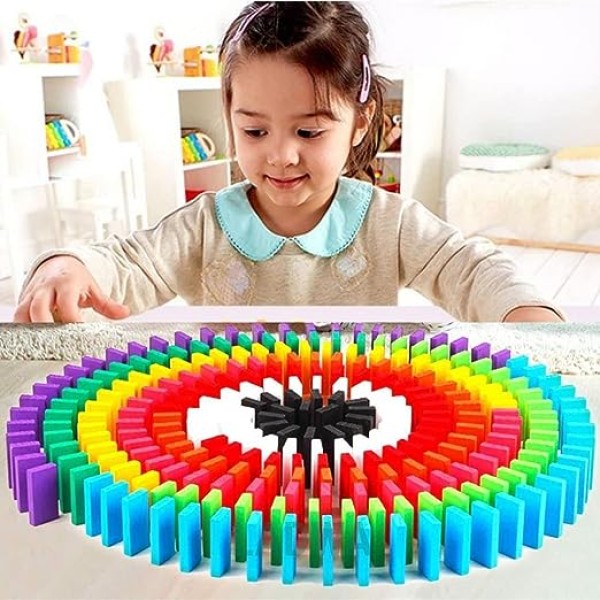 Toy Imagine™ 120 Piece Colorful Wooden Domino Block Set for Kids Educational and Learning Activity Game Play Toy for kids|Color Recognition, Best Birthday Gift for Boys & Girls Age 3 to 10|(12 Colors)