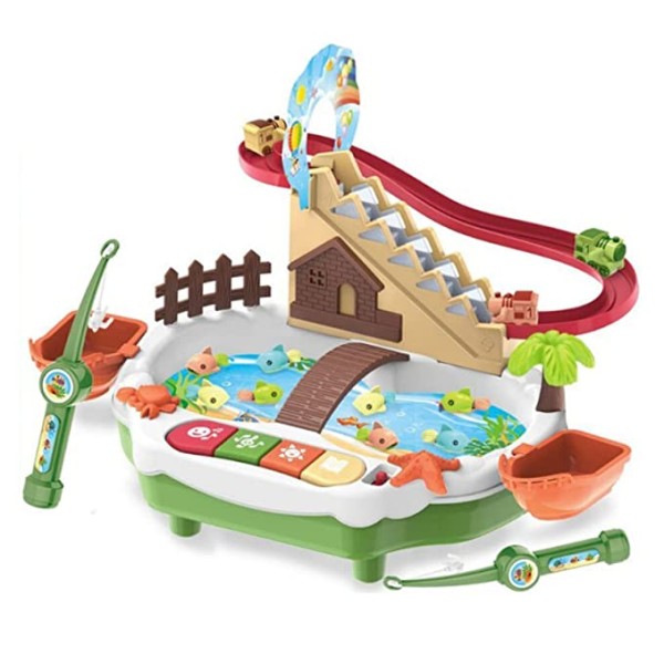 Kidology Fishing Game Toys with Slideway, Electronic Toy Fishing Set with Magnetic Pond, Learning Educational Toys with Music Story for Kids Toddlers Gift for Baby