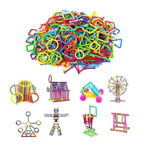 Cable World ® 200+ Assembly Colorful Straw Educational Plastic Building Blocks for Kids (Include 200+ Stick, Multicolour)