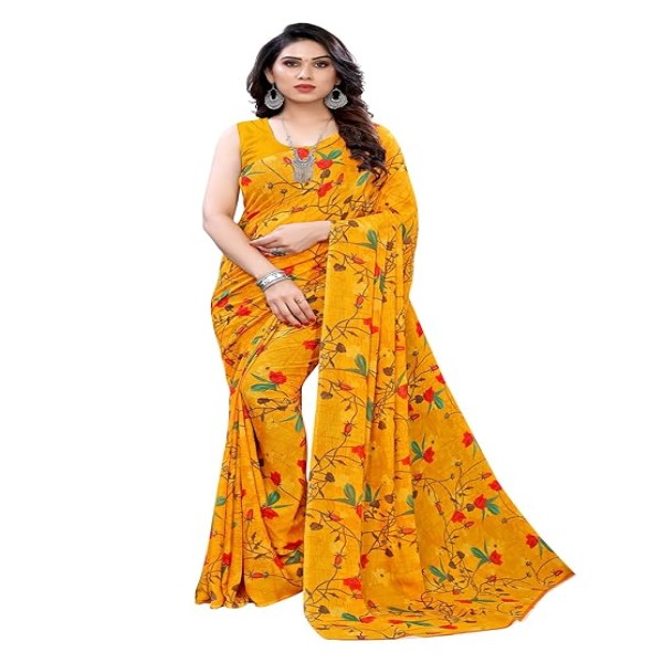 Satrani Women's Floral Printed Georgette Saree with Blouse Piece