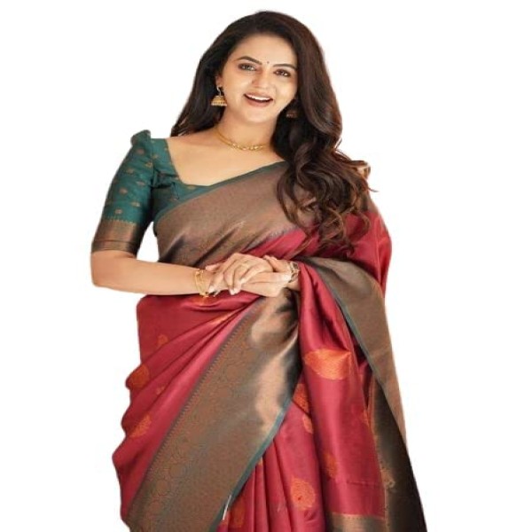 AKHILAM Women's Woven Design Kanjivaram Banarasi Silk Saree With Unstitched Blouse Piece