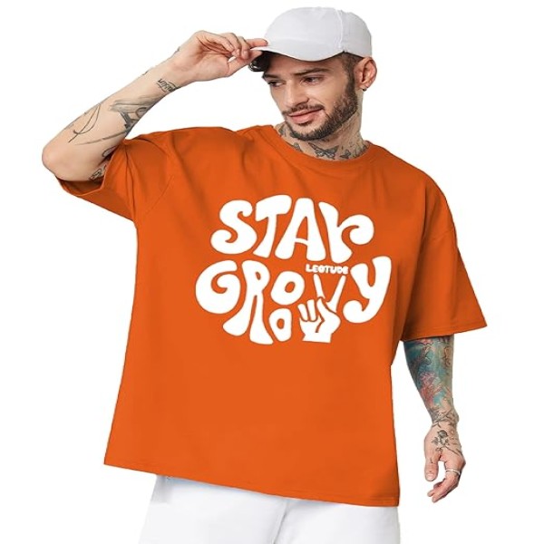 LEOTUDE Half Sleeve Oversized Tshirt for Men, Round Neck Longline Drop Shoulder, Colorful Printed T-Shirt (Multicolor)