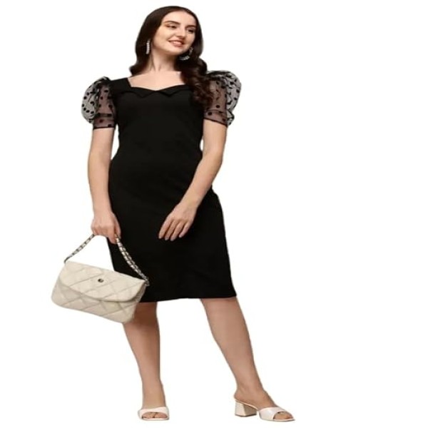SIRIL Women's Lycra Black One Piece Dresses |Knee-Length Dress | Bodycon Western Dress for Women| Girl's Short Dress