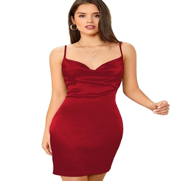 Aahwan Women's & Girls' Solid Cowl Neck Cami Satin Mini Dress