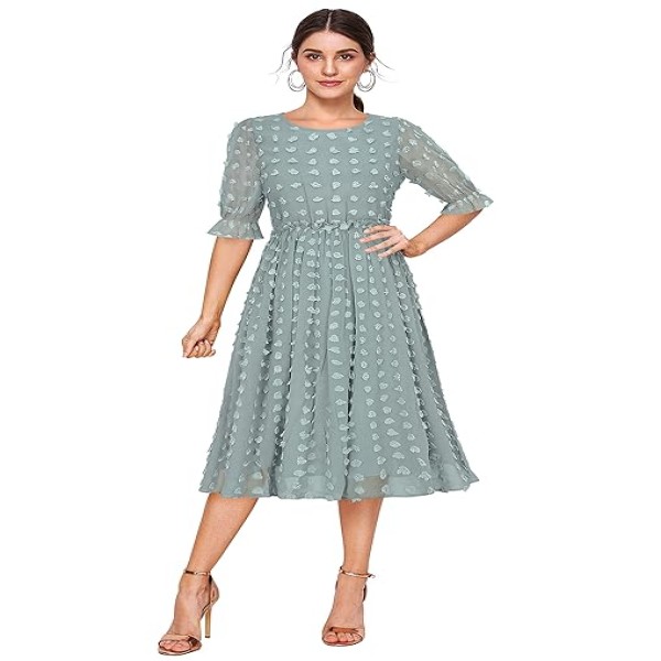 KERI PERRY Women Georgette Woven Fit & Flared Western Dress | Dress for Women | A line Dress | Winter Dress | Western Dress | Latest Women Dress | Trendy Dress for Dress | Midi Dresses