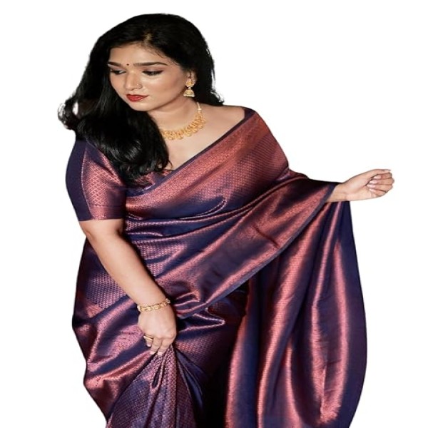 C J Enterprise Women's Kanjivaram Soft Silk Saree for Wedding Banarasi Style With Blouse Piece (BS16 Paithani)