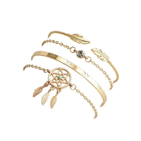 Shining Diva Fashion Set Of 4 Stylish Multilayer Crystal Bangle Charm Bracelet for Women (Golden) (rrsd10711b)