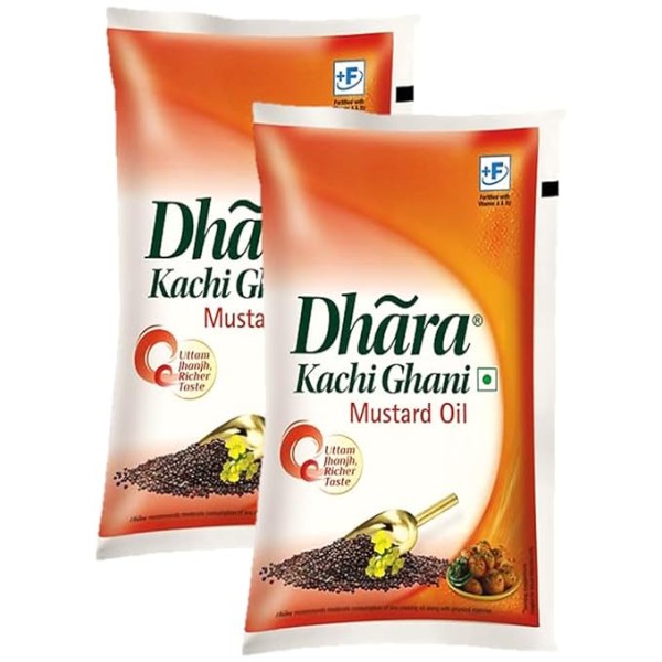 Dhara Kachi Ghani Mustard Oil,1Ltr (Pack of 2)