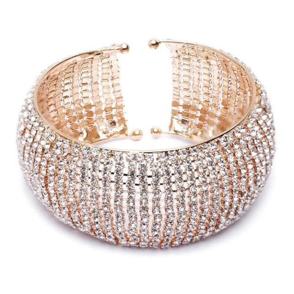 Shining Diva Fashion 18k Rose Gold and Silver Plated Adjustable Crystal Cuff Bracelet for Women and Girls