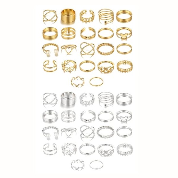 Shining Diva Fashion 44 pcs Combo Gold and Silver Plated Rings for Women and Girls (cmb300)