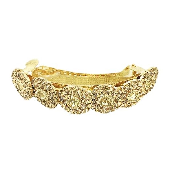 Accessher Gold Plated Sparkling Rhinestones Embedded Shiny Fancy Design Hair Barrette/Hair Clutch/Hair Clip for Women and Girls/Bun & Hair accessories for women Pack of 1