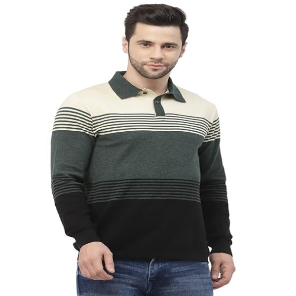 Kalt Mens Basic Solid Full Sleeves Polo Cotton Blend Knitted Regular Fit Polo-Neck T-Shirts with Collar Stylish