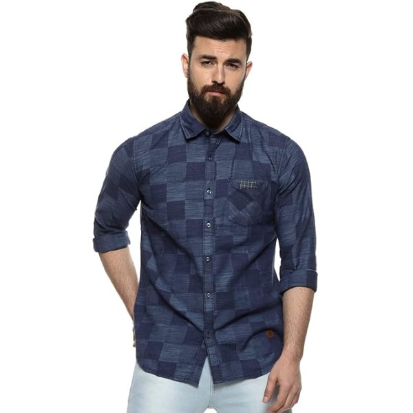 Campus Sutra Men's Full Sleeve Regular Fit Shirt for Casual Wear | Button Up | Spread Collar | Cotton Shirt Crafted with Comfort Fit and High-Performance for Everyday Wear