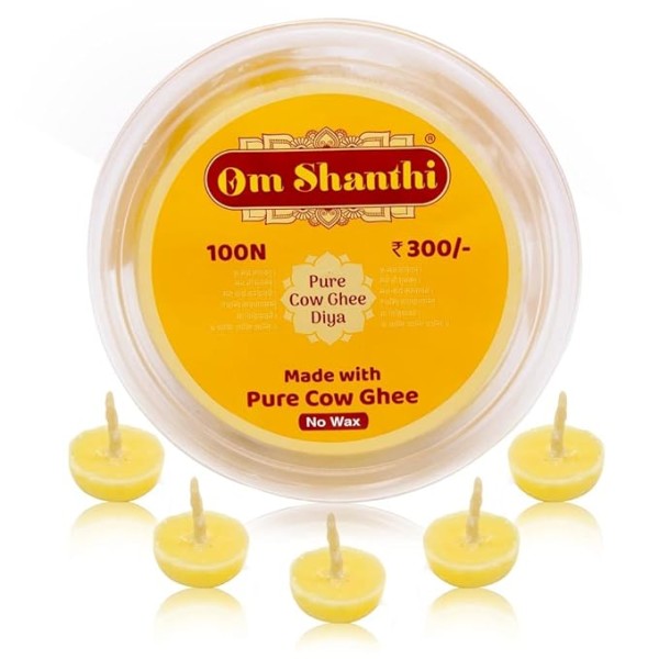 Om Shanthi POOJA MADE PURE Wax Free Pure Cow Ghee Diya (100 Diyas) For Puja&Special Ocassions-Plastic,Pack of 1
