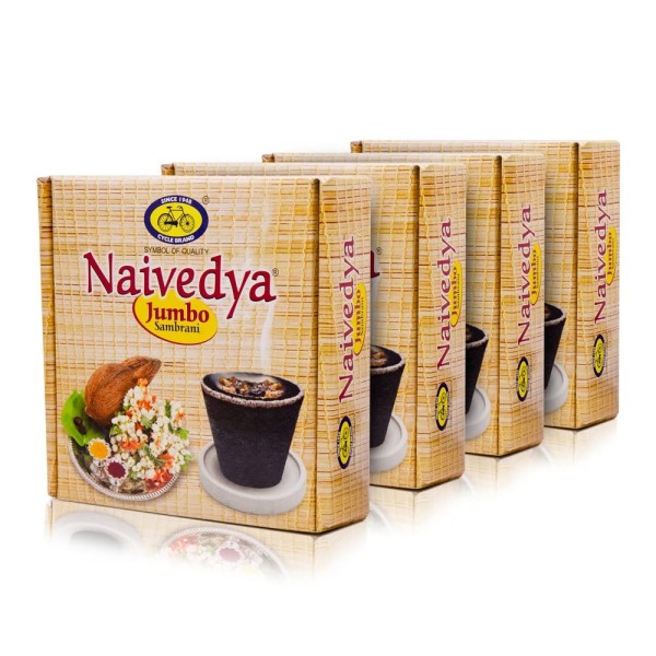 Cycle Pure Naivedya Jumbo Sambrani Dhoop Cups for Pooja (48 pcs) | Havan Cups for Pooja, Home & Festivals | Natural Guggal/Loban Dhoop Original | Pack of 4 (12 Big Cups/Pack + 1 Burner Plate/Pack)
