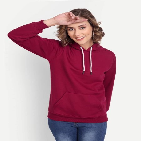 Women Sweatshirt with Hoodies, Fleece Material Full Sleeves Jumper Winter Wear, Hooded Neck Regular Fit Long Sleeve Sweatshirt for Women