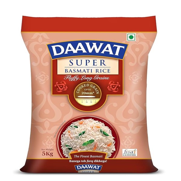 Daawat Super, Perfectly Aged, Long Grain with Rich Aroma Basmati Rice, 5 Kg