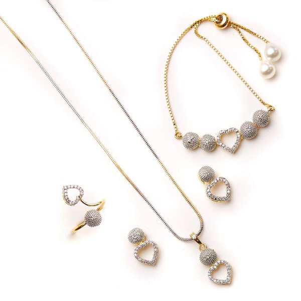 ZENEME Jewellery Set for Women American Diamond Necklace Set with Earrings, Bracelet and Ring Jewellery for Girls and Women