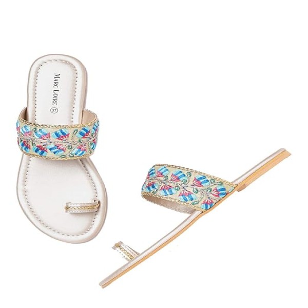 Women's One Toe Ethnic Slip-On Flat Chappals, Embellished & Traditional Footwear