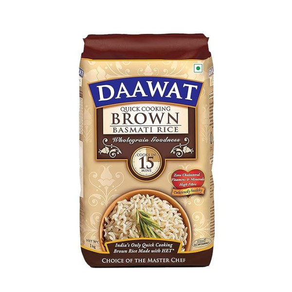 Daawat Brown Basmati Rice, 1kg, Poly Pouch