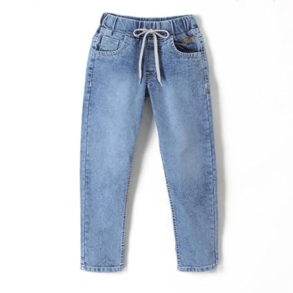 Boys Jeans Regular Fit Knitted Denims with Round Elastic and Drawstrings