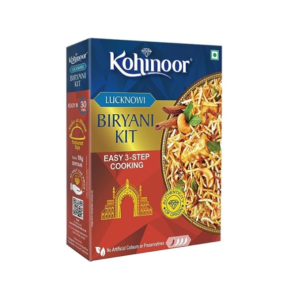 Kohinoor Authentic Basmati Biryani Kit, Lucknowi | Easy 3-Step Recipe | Ready To Cook Biryani, 339g