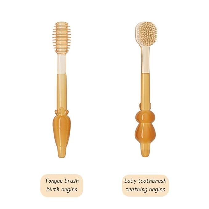 BYKOINE 3 In1 Baby Silicone Toothbrush Set,Baby Toothbrush and Baby Tongue Cleaner for Toddler Oral Care, Soft Silicone Toothbrush (Pack Of 01)