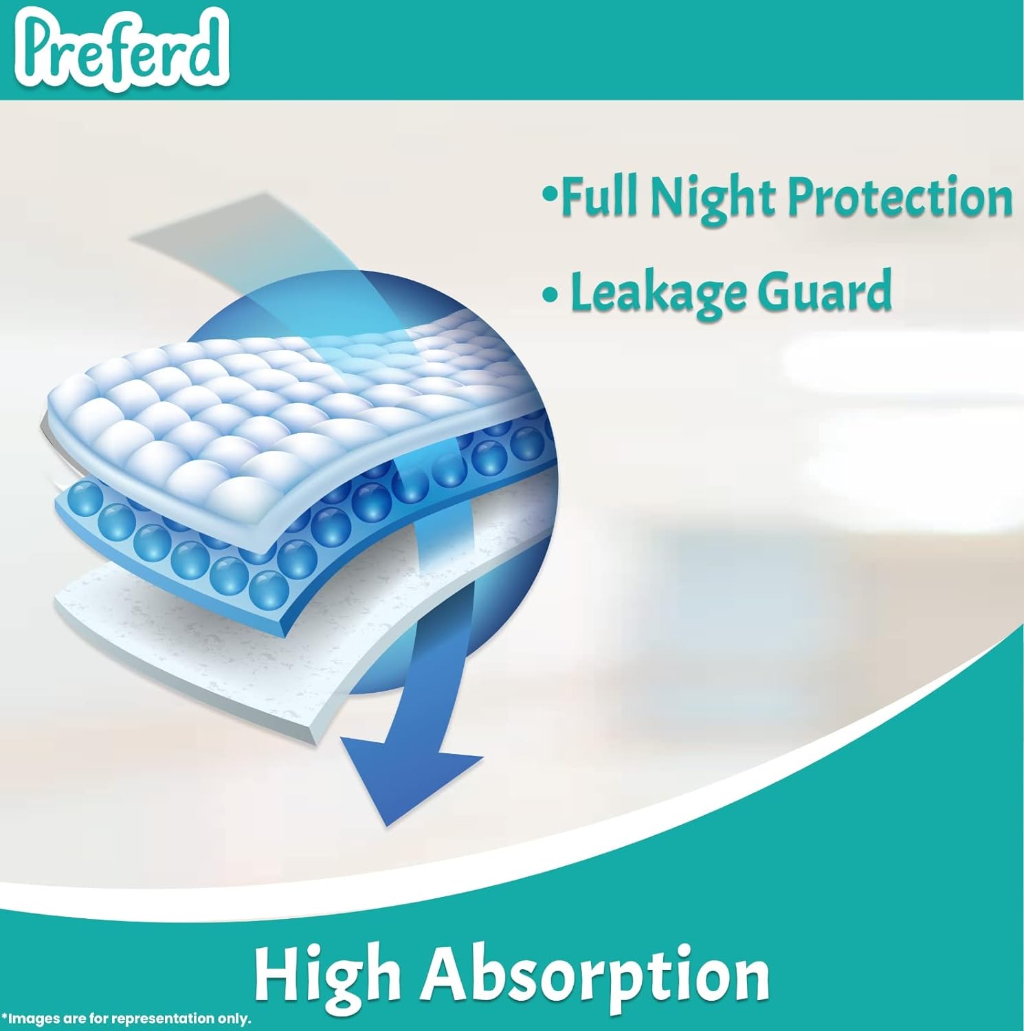 Preferd Baby Diapers Pants Extra Dry, Soft Elastic Waist Grip, Super Absorbent, Up to 12 Hrs. Protection (Pack of 1, 40 Counts) | 8KG Upto 14Kg | Size - Large (L) |