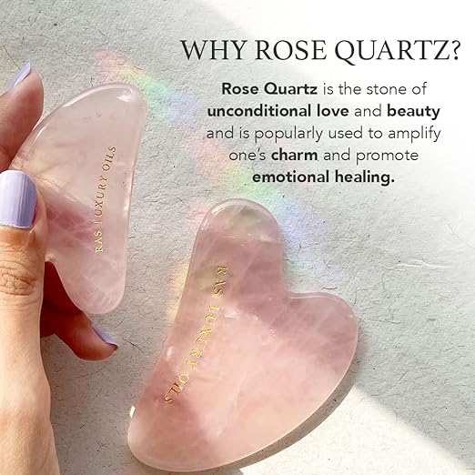 RAS Luxury Oils Rose Quartz Gua Sha; Made With 100% Authentic Rose Quartz Crystal; Lifts & Contours, Improves Skin Elasticity, Reduce Fine Lines & Wrinkles; Pack of 1