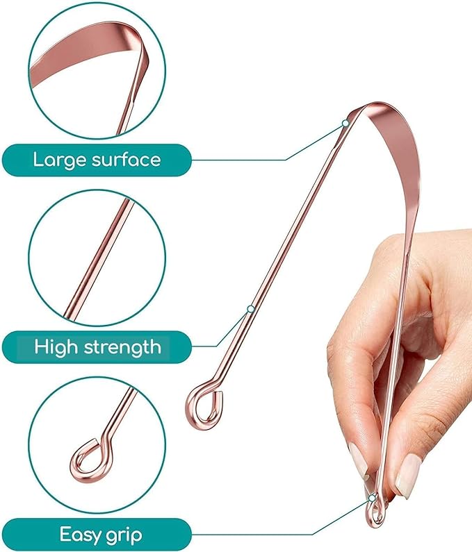 6Pcs 3 Pack Copper & 3 Pack Stainless Steel SS Tongue Cleaner for Kids & Adults Premium Ayurvedic Tongue Scraper for Bad Breath Easy to Use Flexible Design for Health, Oral Hygiene Care Tool - 6 Combo