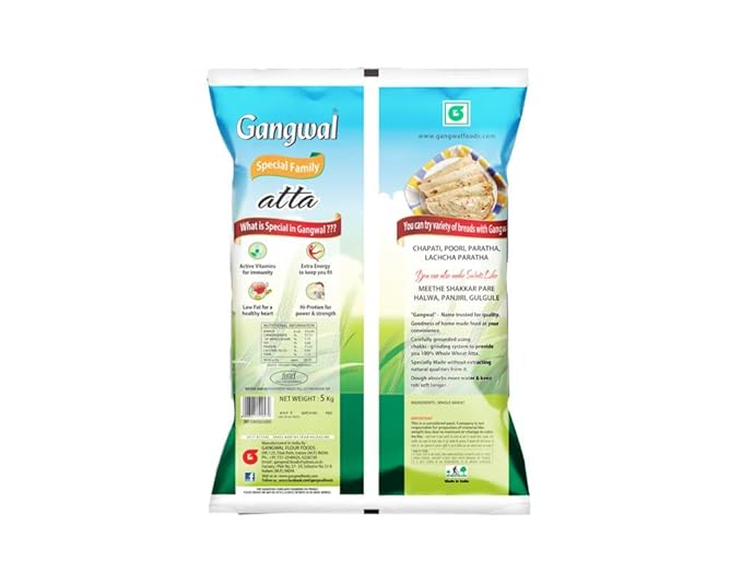 Gangwal Chandrausi Aata (Atta S) - 5KG | 100% MP Sharbati Wheat Flour Chakki Fresh Atta