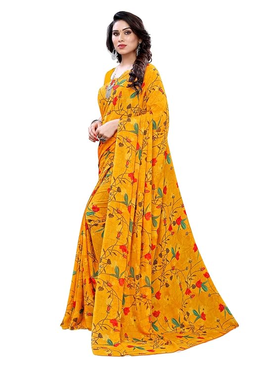 Satrani Women's Floral Printed Georgette Saree with Blouse Piece