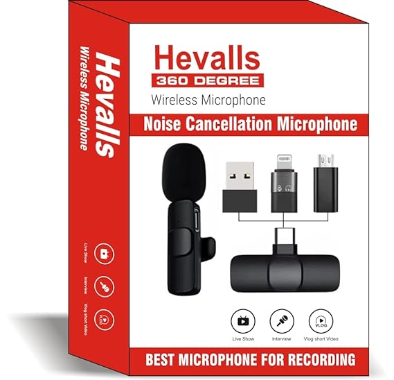 Hevalls 360° 2.4 ghz Omnidirectional Lavalier Wireless mic Noise cancallation 50 meter Range Plug & Play Rechargeable Microphone With three receiver Lapel Mic System for Andriod/ Type-c/ iPhone/ Laptop/ ipad/ macbook/ computer/ and all Usb Devices for You