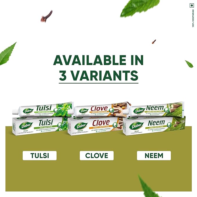 Dabur Herb'l Neem Germ Protection Toothpaste - 200g | No Added Flourides & Parabens | Neem Fights Bacteria | Potent for Germ Protection | Enriched With Powerful Natural Ingredients