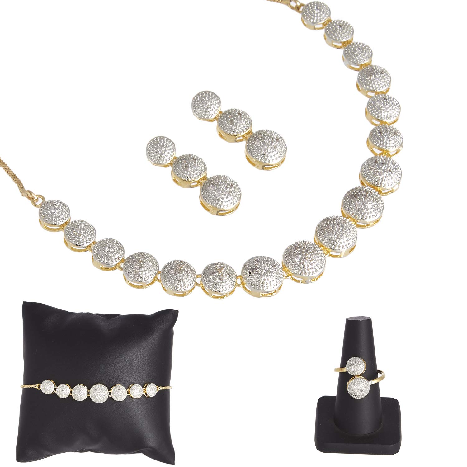 ZENEME Jewellery Set for Women American Diamond Combo of Necklace Set with Earrings, Bracelet and Ring for Girls and Women